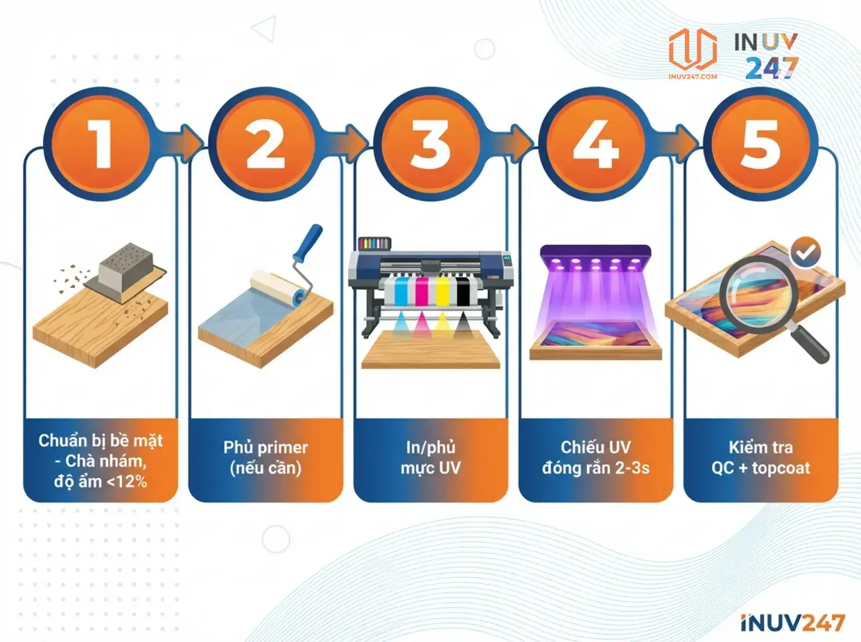 Quy trình in UV trên gỗ gồm những bước nào? - INUV247