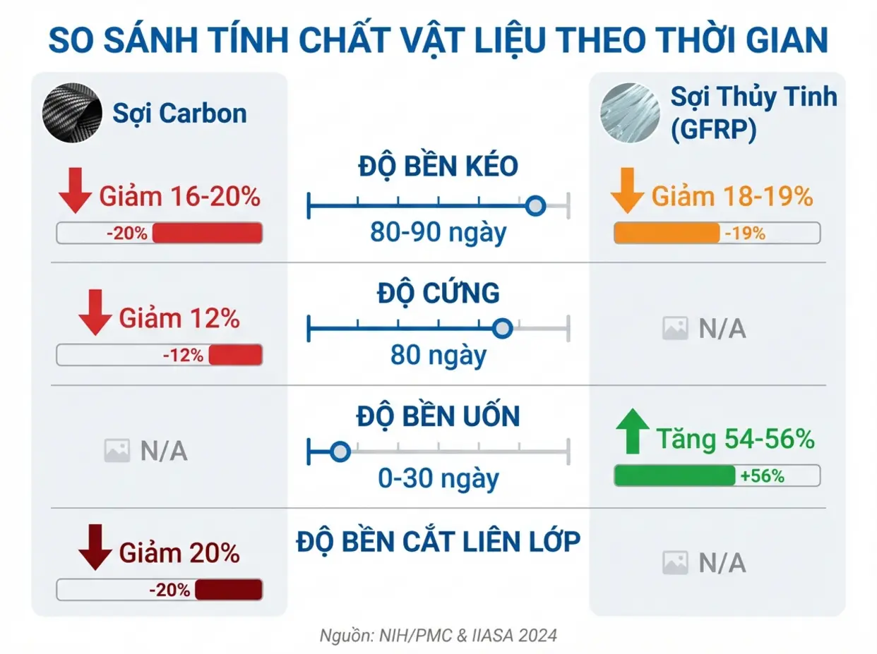 In UV trên composite: Quy trình 5 bước & lỗi hay gặp 2 Bảng so sánh tác động UV trên composite sợi carbon và sợi thủy tinh - INUV247