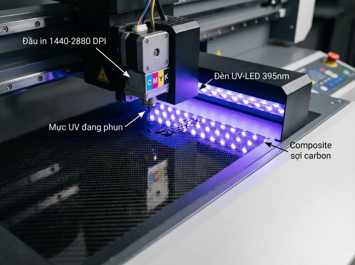 In UV trên composite: Quy trình 5 bước & lỗi hay gặp 3 Quy trình in UV trên composite tại INUV247 gồm những bước nào?