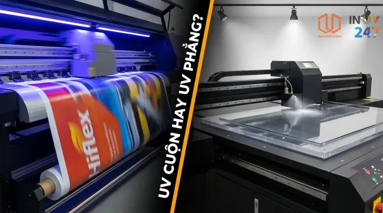 So sánh in uv cuộn và uv phẳng