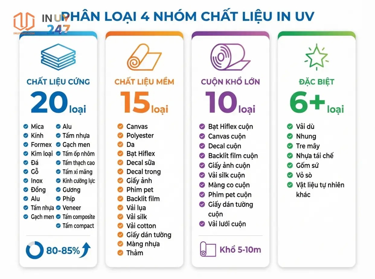 50 chất liệu in UV phổ biến nhất: Danh sách A-Z đầy đủ 2 50+ chất liệu in UV: Danh sách chi tiết theo nhóm - INUV247