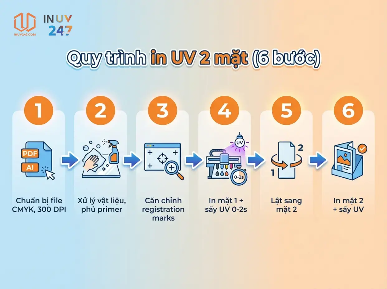 Quy trình in UV 2 mặt chuẩn bao gồm những bước nào? - INUV247
