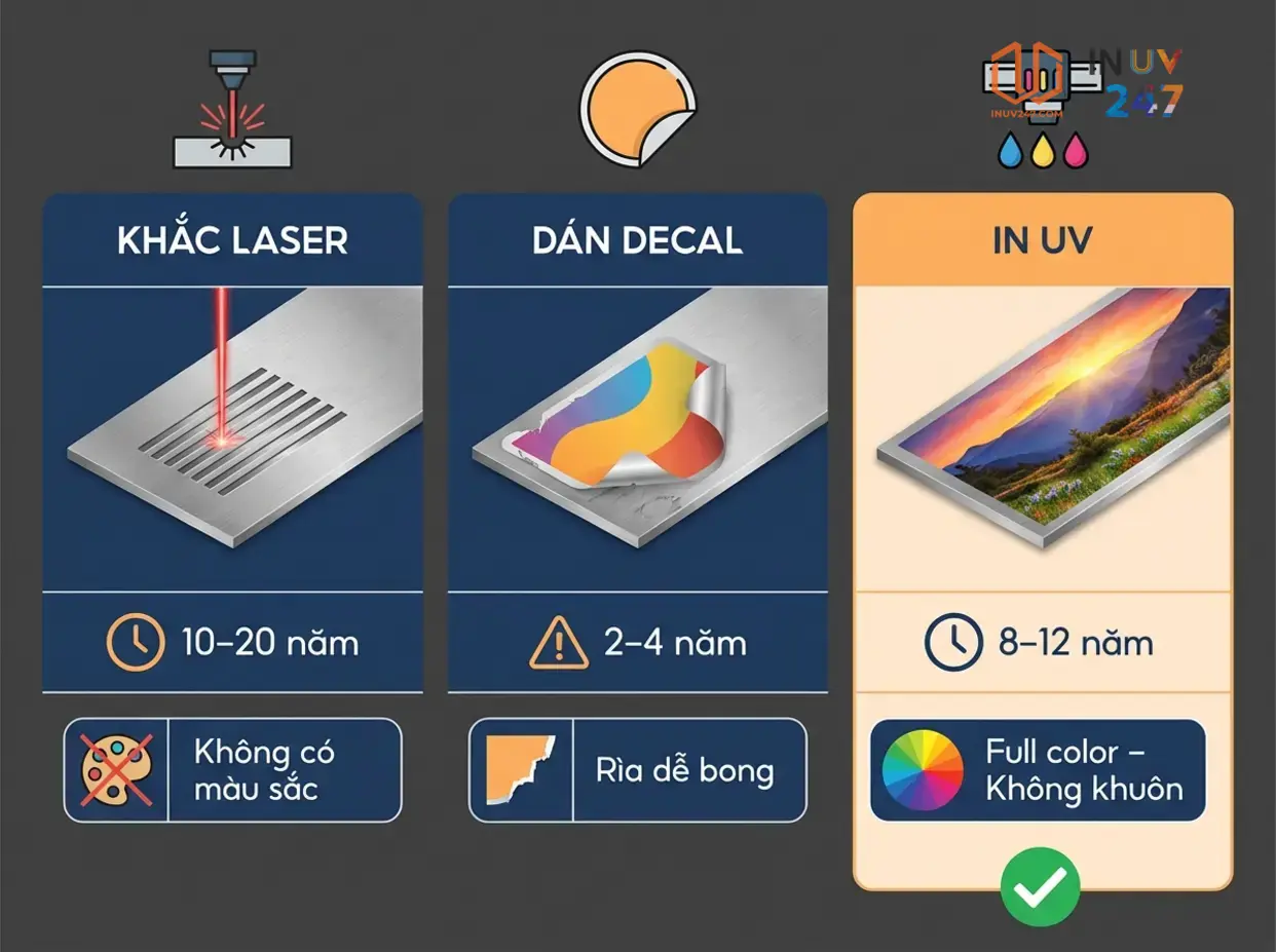 In UV trên Inox: Kỹ thuật, ứng dụng & báo giá 2026 6 In UV trên inox khác gì so với các phương pháp khác? - INUV247