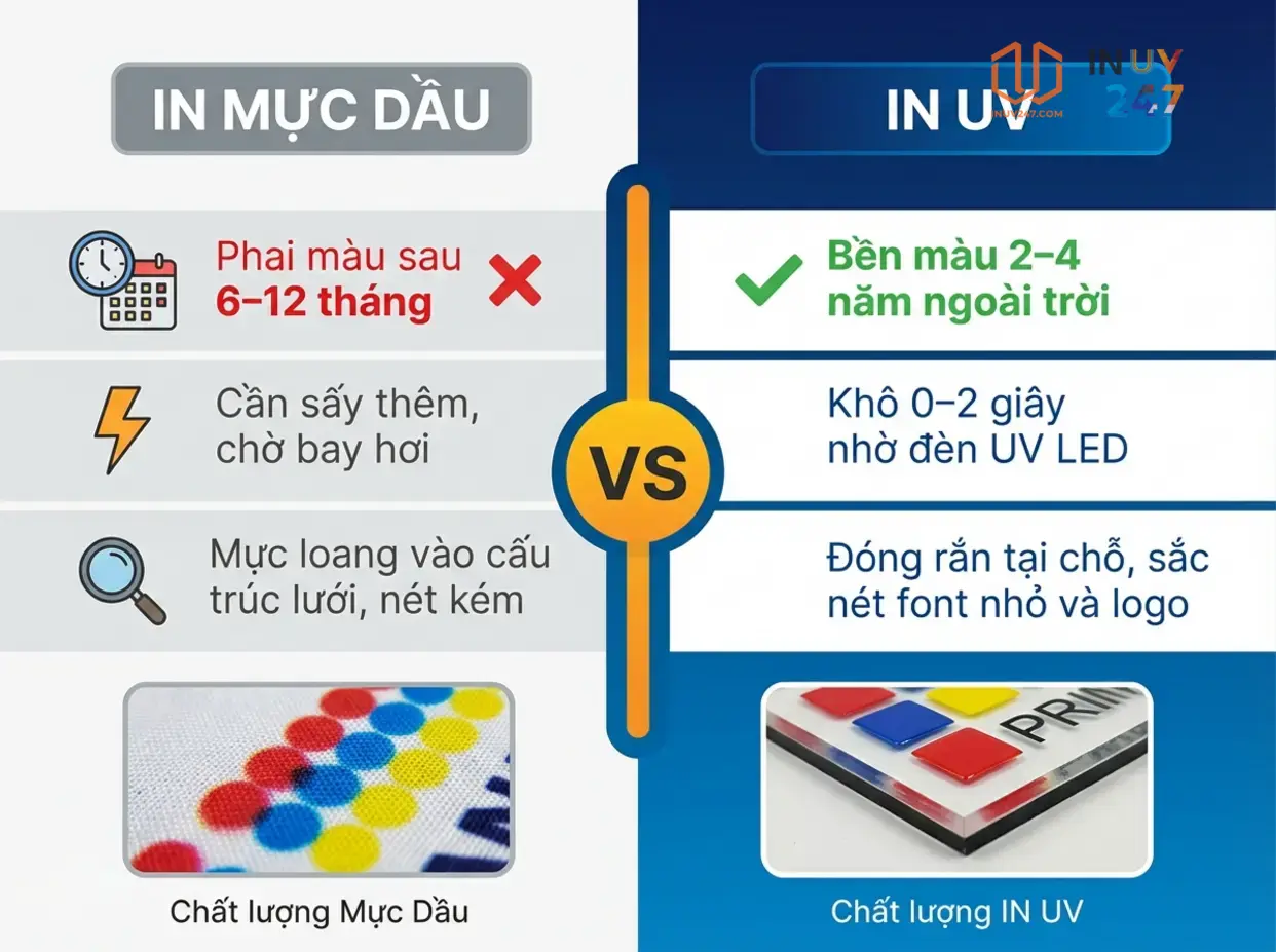 In UV Trên Decal Lưới – Dịch Vụ In Chất Lượng Cao, Giá Tốt 3 Tại sao nên chọn in UV thay vì in mực dầu cho decal lưới? - INUV247