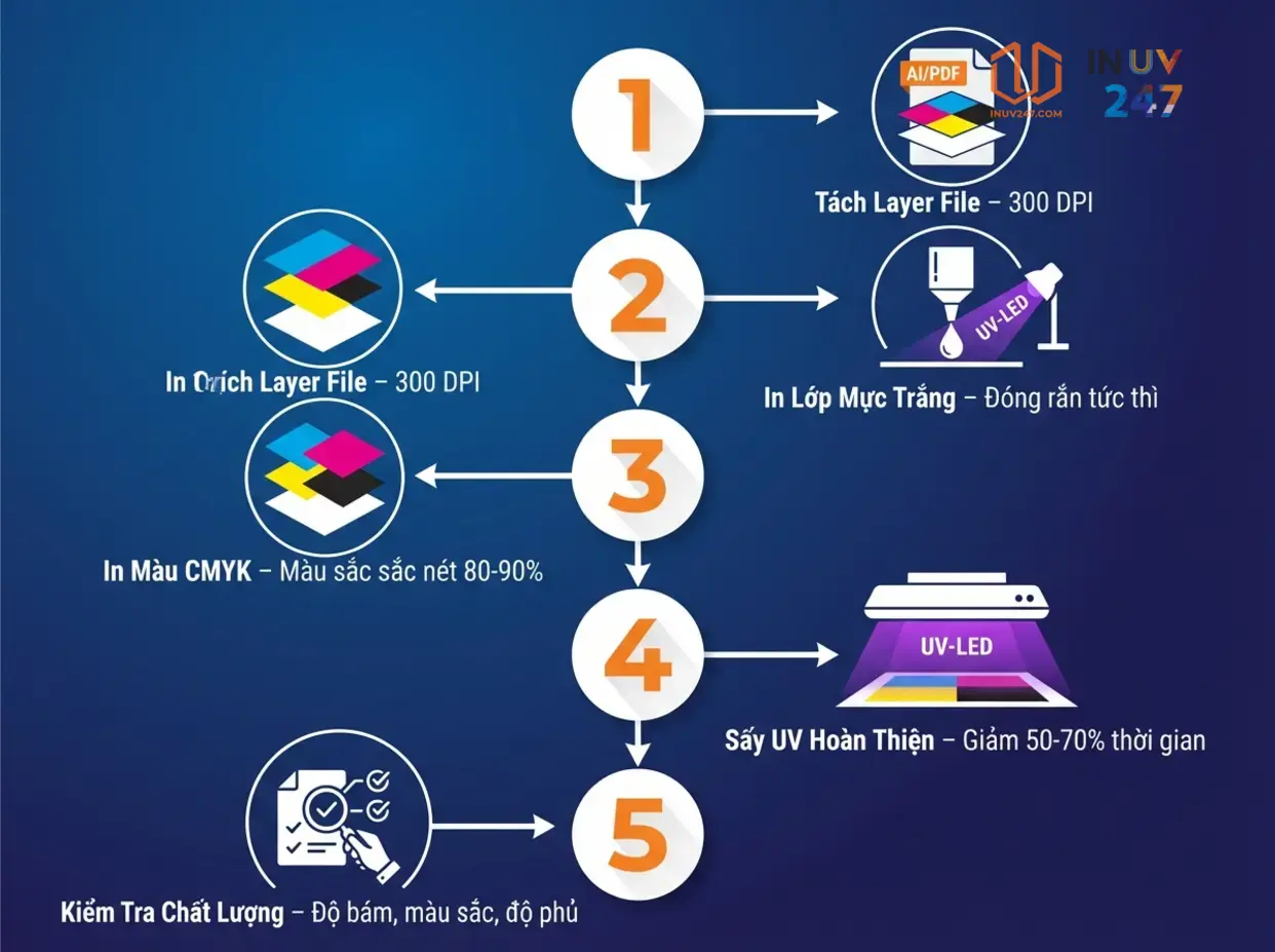 Công nghệ in mực trắng UV là gì? Nguyên lý & 5 ứng dụng nổi bật 4 Quy trình in mực trắng UV hoạt động như thế nào? - INUV247
