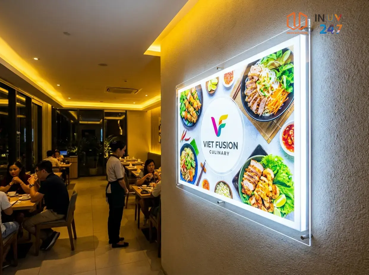 Công nghệ in mực trắng UV là gì? Nguyên lý & 5 ứng dụng nổi bật 6 5 ứng dụng nổi bật – Hộp đèn backlight và biển hiệu trong suốt - INUV247