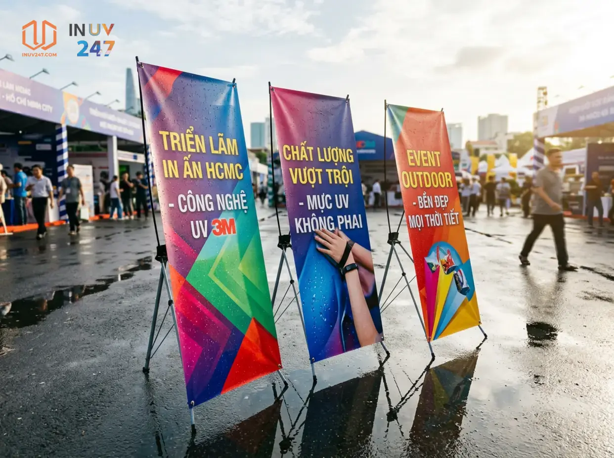 Standee in UV 2 mặt có bền ngoài trời mưa nắng không? - INUV247