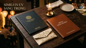 In UV trên simili: Bọc menu, folder, túi xách cao cấp sang trọng